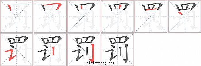 罚字笔顺分步演示图