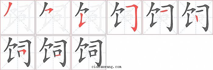 饲字笔顺分步演示图