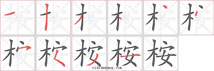 桉字笔顺分步演示图