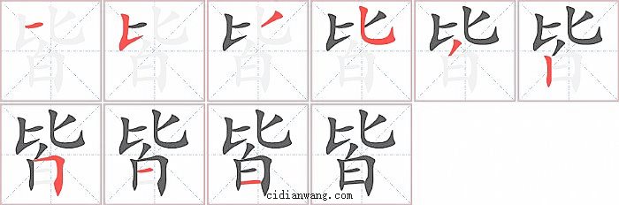 皆字笔顺分步演示图
