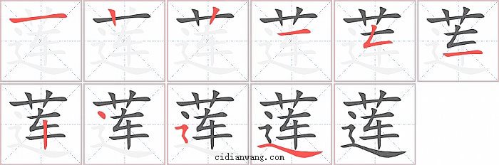 莲字笔顺分步演示图