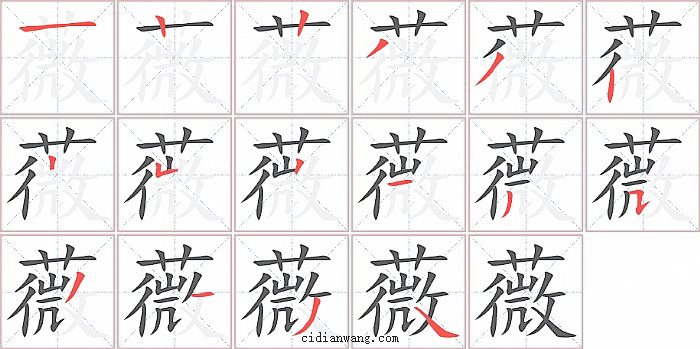 薇字笔顺分步演示图
