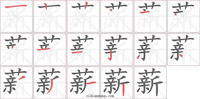 薪字笔顺分步演示图