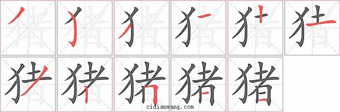 猪字笔顺分步演示图