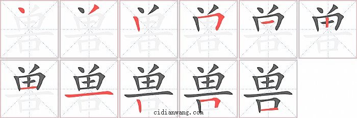 兽字笔顺分步演示图