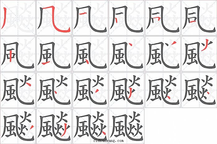 飈字笔顺分步演示图