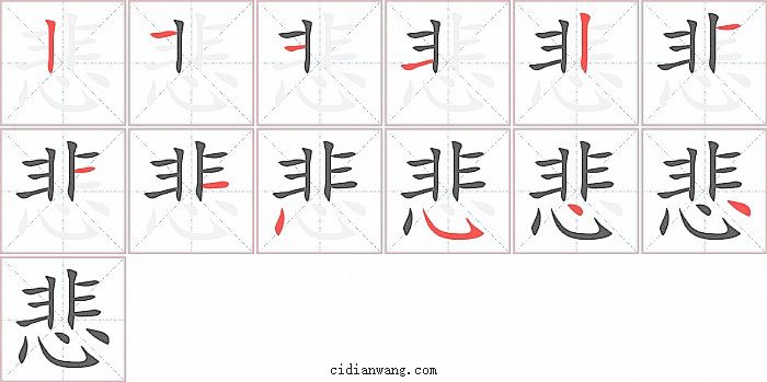 悲字笔顺分步演示图