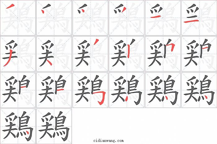 鶏字笔顺分步演示图