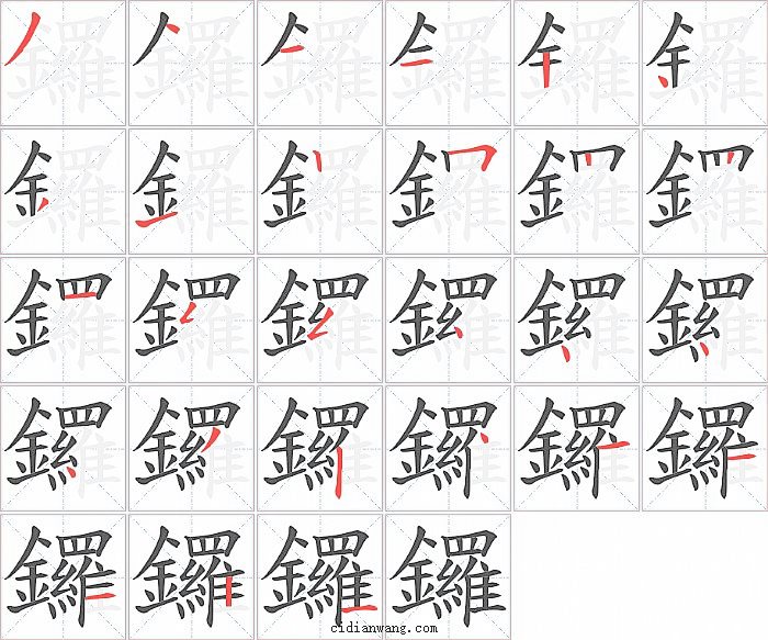 鑼字笔顺分步演示图