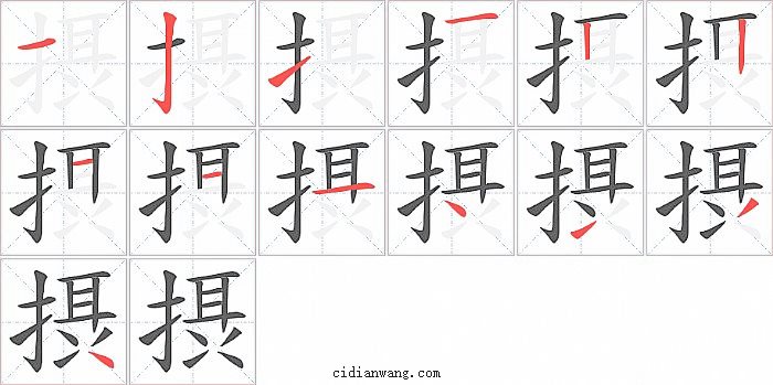 摂字笔顺分步演示图