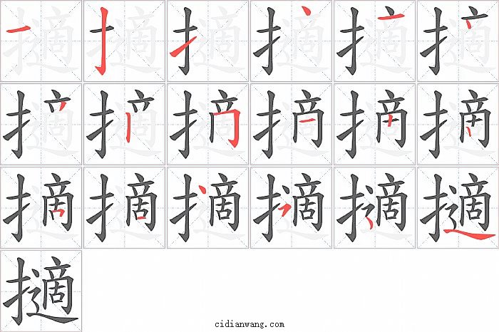 擿字笔顺分步演示图