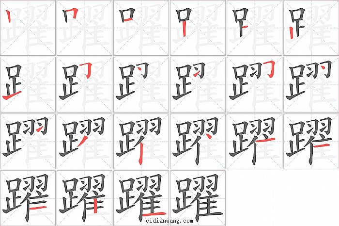 躍字笔顺分步演示图
