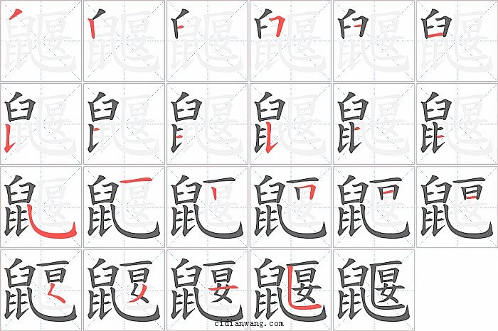 鼴字笔顺分步演示图