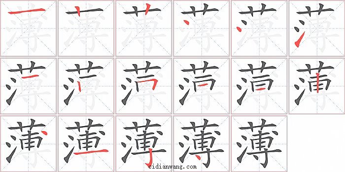薄字笔顺分步演示图