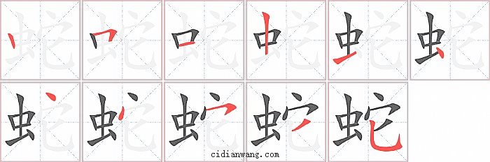 蛇字笔顺分步演示图