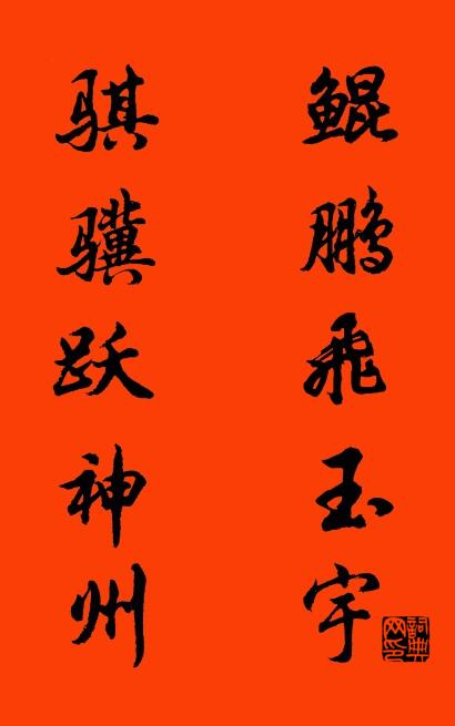 鲲鹏飞玉宇 骐骥跃神州对联书法作品欣赏
