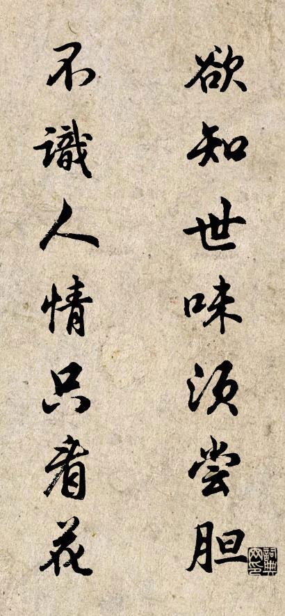 欲知世味须尝胆； 不识人情只看花。对联书法作品欣赏
