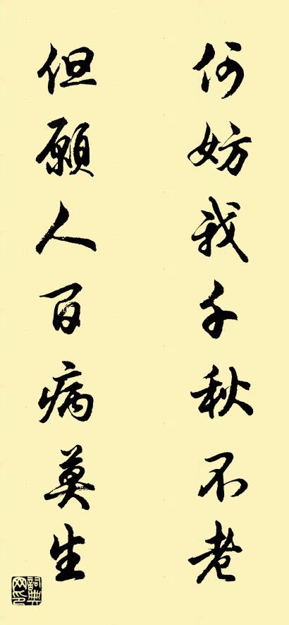 何妨我千秋不老 但愿人百病莫生对联书法作品欣赏