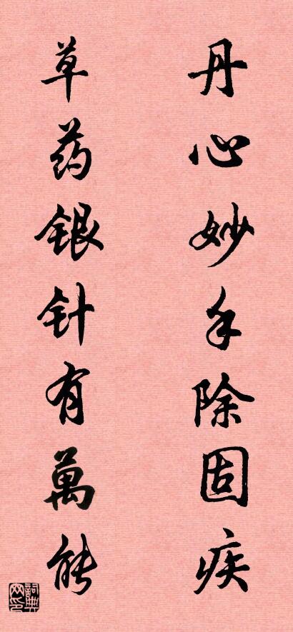 丹心妙手除固疾 草药银针有万能对联书法作品欣赏