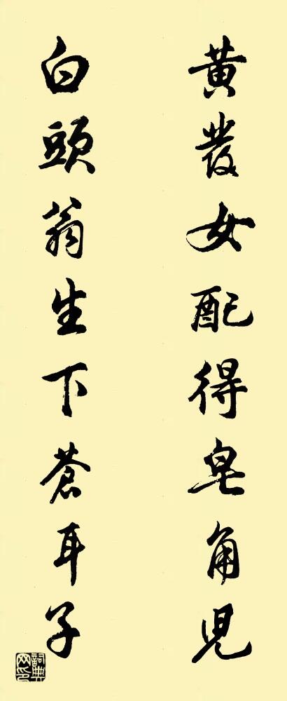 黄发女配得皂角儿 白头翁生下苍耳子对联书法作品欣赏