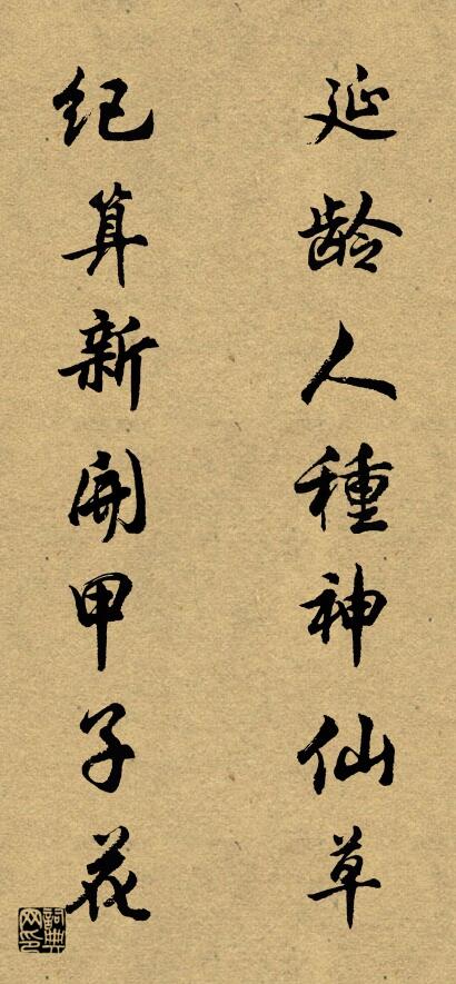 延龄人种神仙草 纪算新开甲子花对联书法作品欣赏