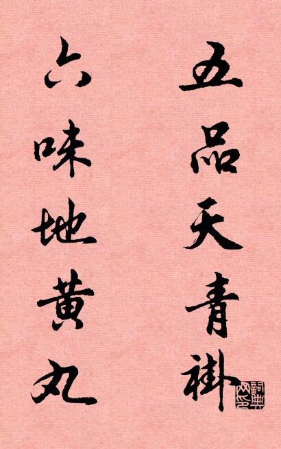 五品天青褂； 六味地黄丸。对联书法作品欣赏