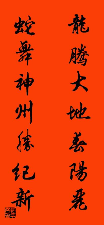 龙腾大地春阳丽 蛇舞神州胜纪新对联书法作品欣赏