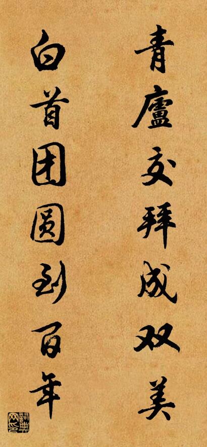 青庐交拜成双美 白首团圆到百年对联书法作品欣赏