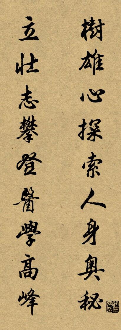 树雄心探索人身奥秘 立壮志攀登医学高峰对联书法作品欣赏