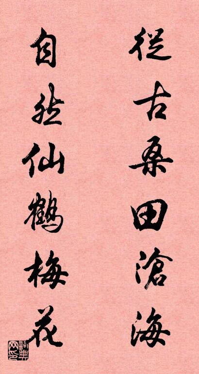 从古桑田沧海 自然仙鹤梅花对联书法作品欣赏