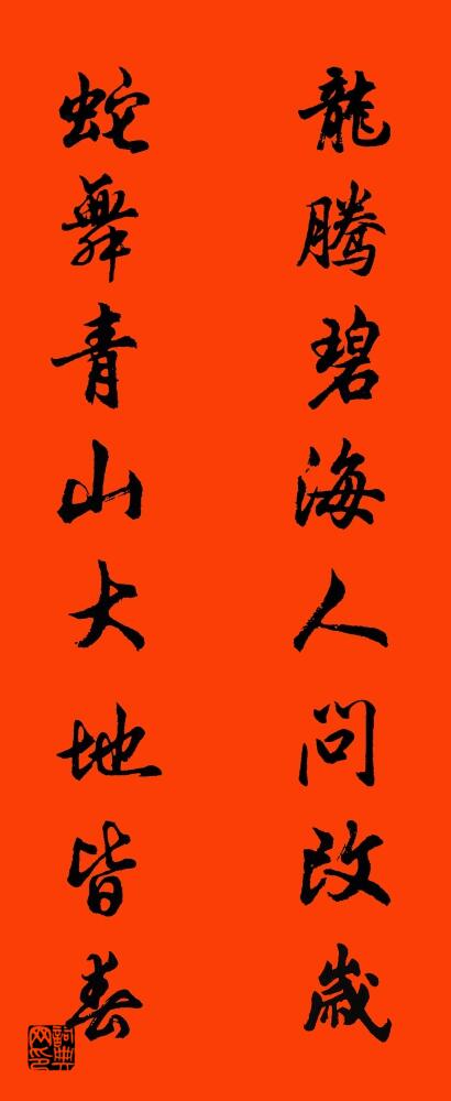 龙腾碧海人问改岁 蛇舞青山大地皆春对联书法作品欣赏