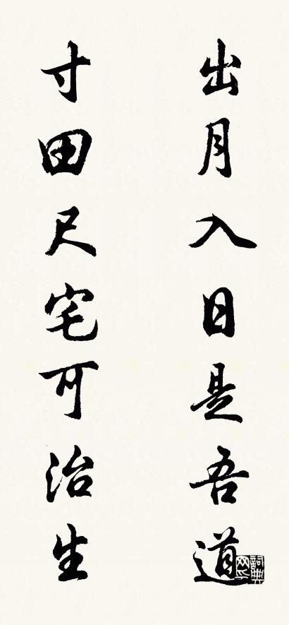 出月入日是吾道 寸田尺宅可治生对联书法作品欣赏