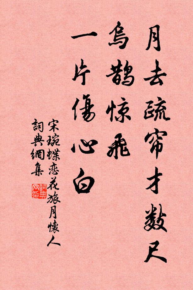 宋琬月去疏帘才数尺，乌鹊惊飞，一片伤心白。书法作品欣赏