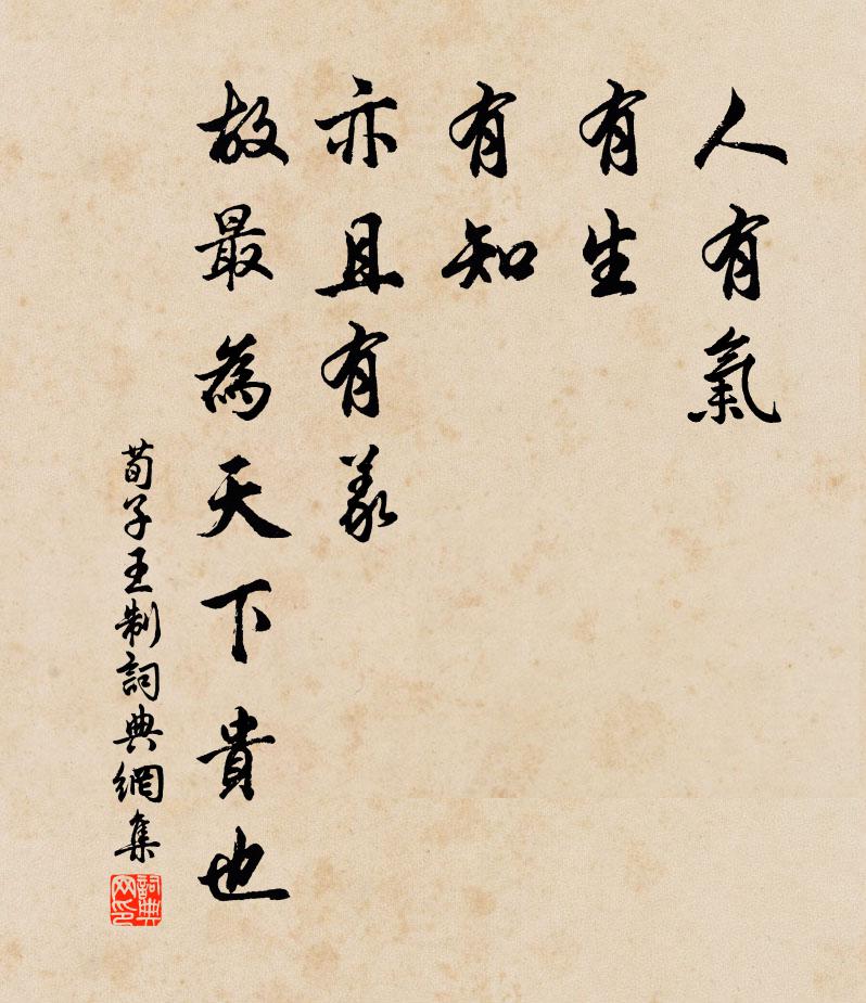 荀子人有气、有生、有知，亦且有义，故最为天下贵也。书法作品欣赏