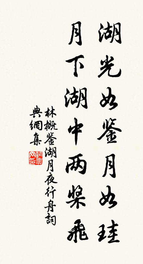 林概湖光如鉴月如珪，月下湖中两桨飞书法作品欣赏
