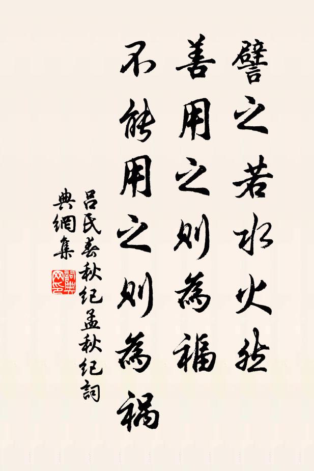 吕不韦譬之若水火然，善用之则为福，不能用之则为祸书法作品欣赏