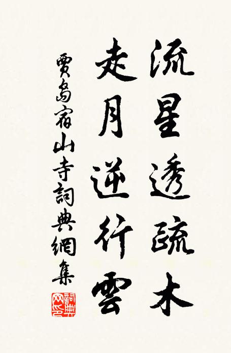 贾岛流星透疏木,走月逆行云。书法作品欣赏