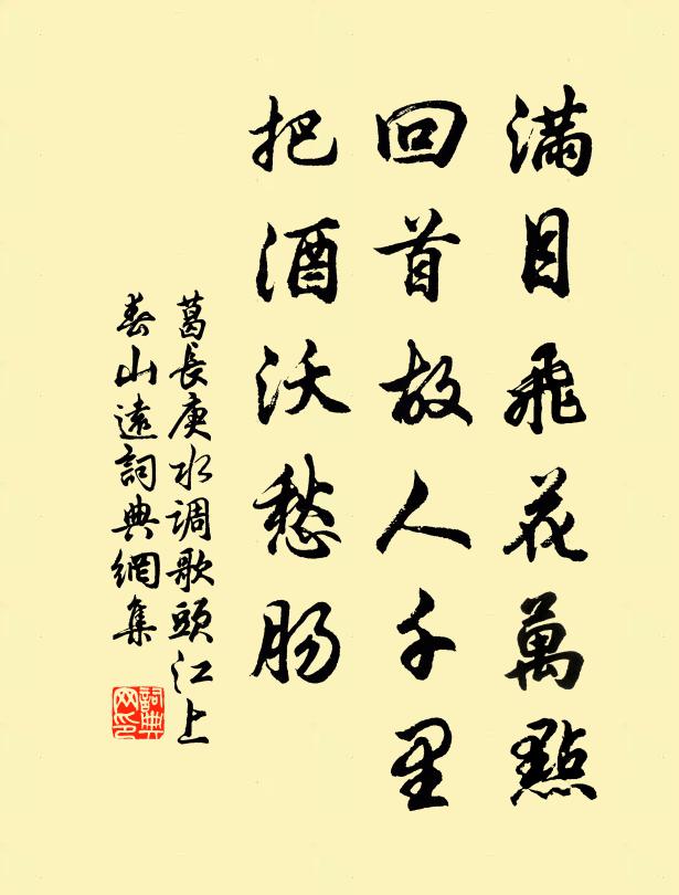 葛长庚满目飞花万点,回首故人千里,把酒沃愁肠。书法作品欣赏