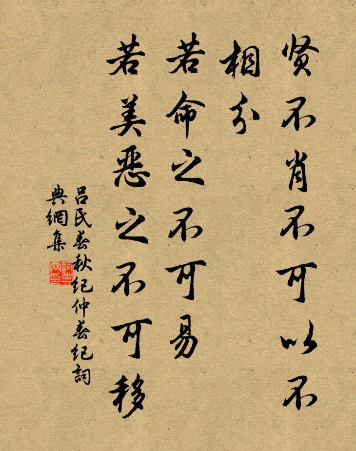 吕不韦贤不肖不可以不相分，若命之不可易，若美恶之不可移。书法作品欣赏