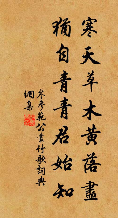 岑参寒天草木黄落尽，犹自青青君始知书法作品欣赏