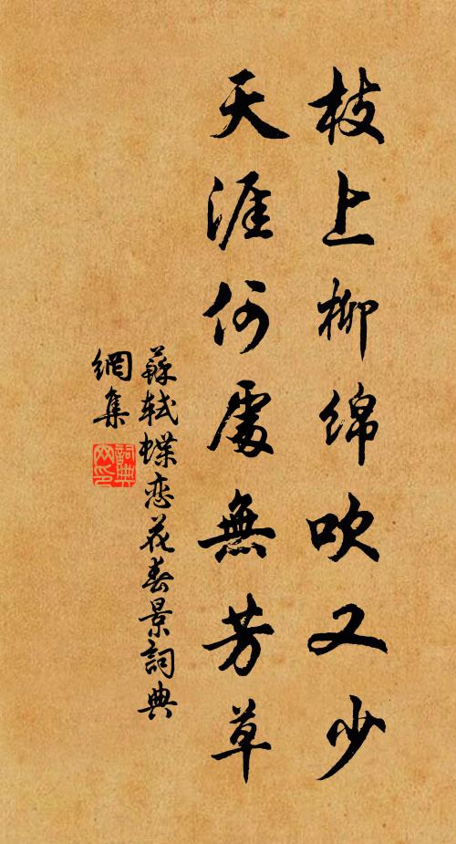 苏轼枝上柳绵吹又少。天涯何处无芳草。书法作品欣赏