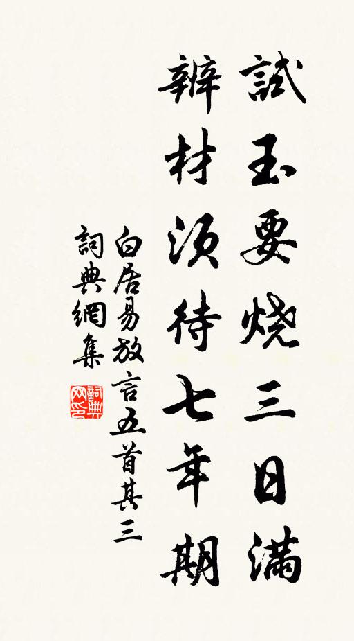 白居易试玉要烧三日满,辨材须待七年期。书法作品欣赏