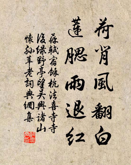 苏轼荷背风翻白，莲腮雨退红书法作品欣赏