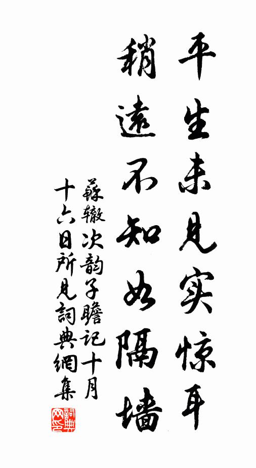 苏辙平生未见实惊耳，稍远不知如隔墙书法作品欣赏