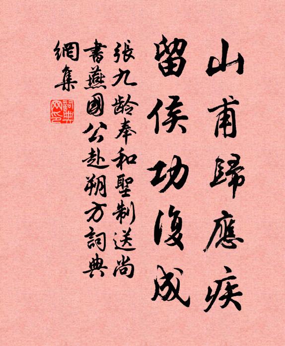 张九龄山甫归应疾，留侯功复成。书法作品欣赏