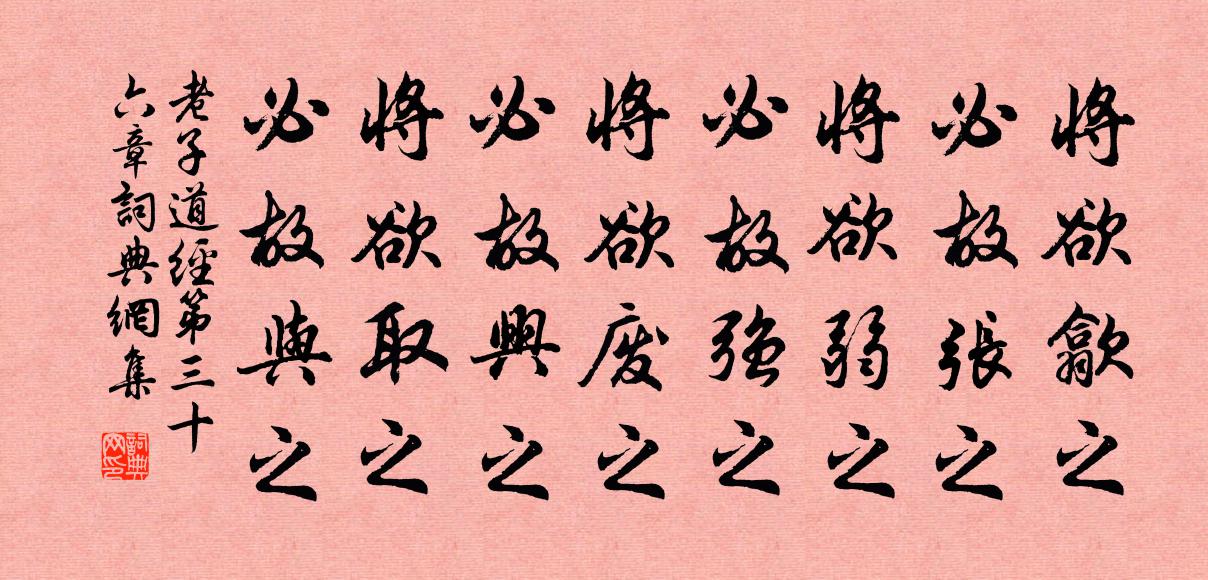 老子将欲歙之，必故张之；将欲弱之，必故强之；将欲废之，必故兴之；将欲取之，必故与之。书法作品欣赏