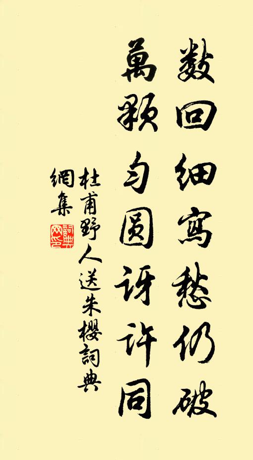 杜甫数回细写愁仍破，万颗匀圆讶许同书法作品欣赏