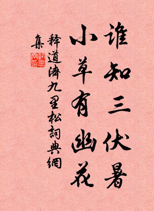 释道济谁知三伏暑，小草有幽花书法作品欣赏