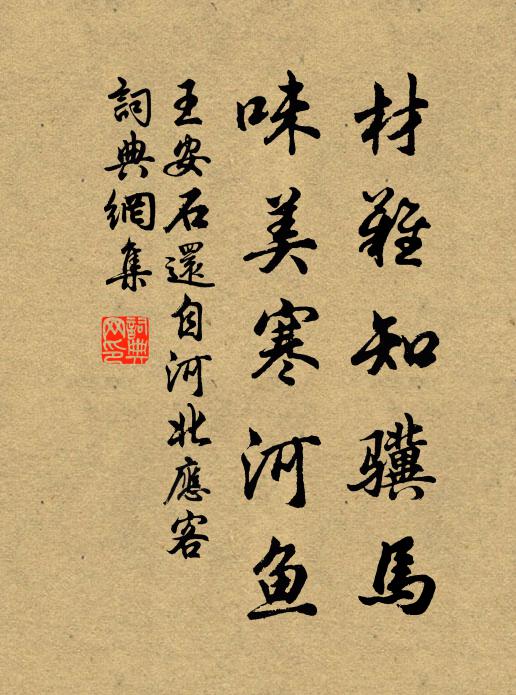 王安石材难知骥马，味美寒河鱼书法作品欣赏