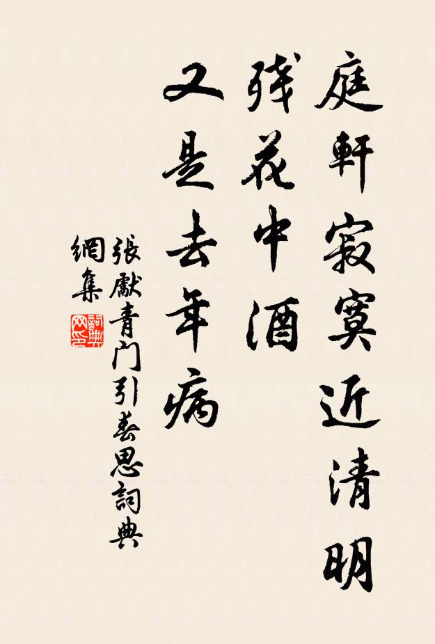 张先庭轩寂寞近清明,残花中酒,又是去年病。书法作品欣赏